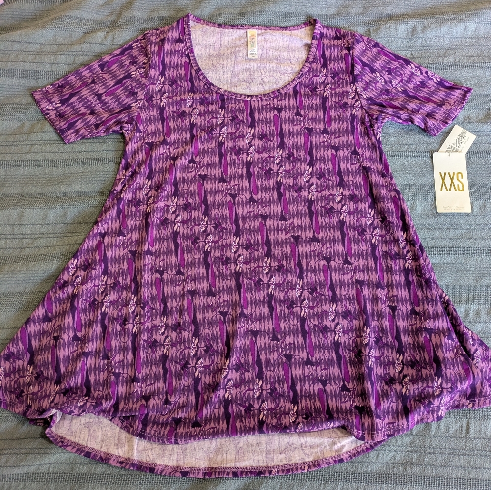 LuLaRoe Disney Purple Cruella de Vil Short Sleeve Top Perfect T XXS New!!